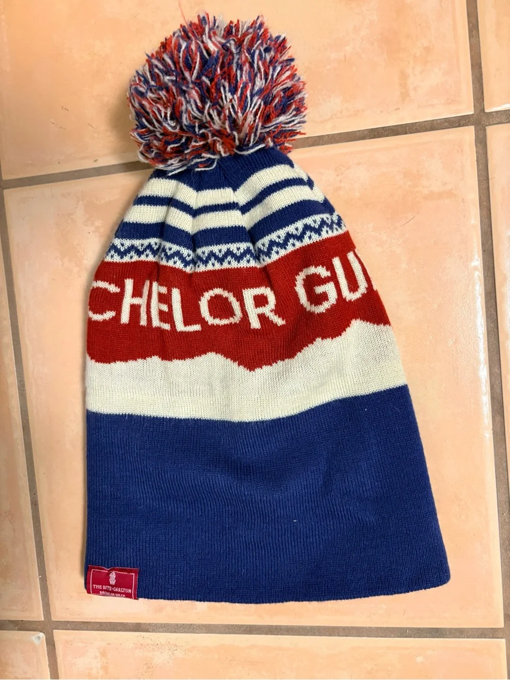 The Ritz Carlton Bachelor Gulch Knit Pom Pom Beanie - Red, Navy & Cream
